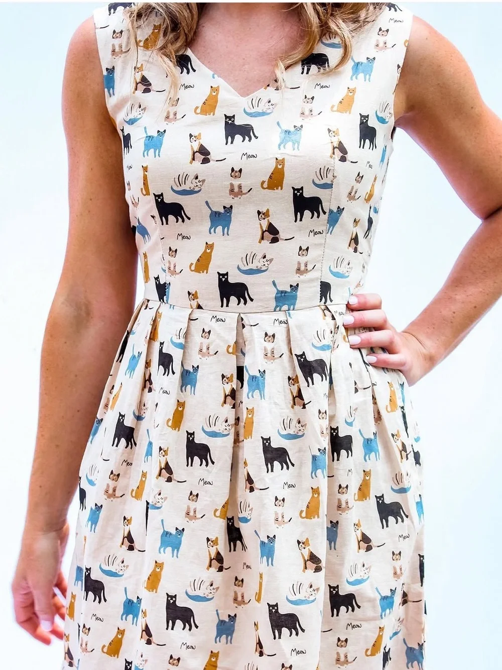 SM Wardrobe cat dress L meow print pockets NWT whimsical quirky playful - Picture 11 of 11